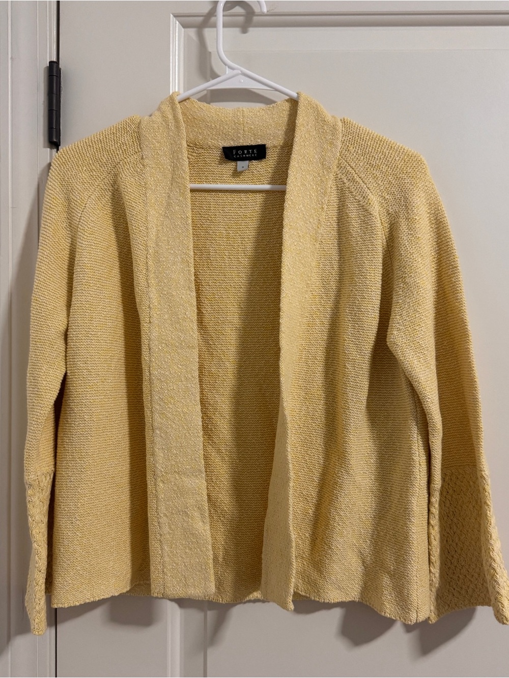 Forte Cashmere Pale Yellow Open-Front Knit Cardigan